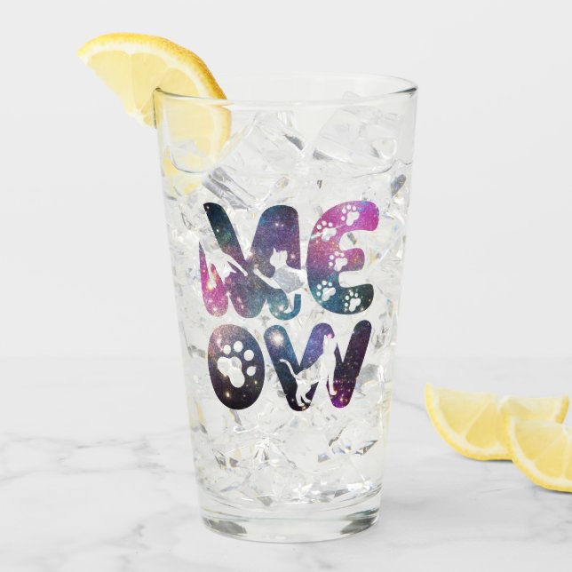 Verre Meow - Cute Cat Silhouettes et Empreintes de patte (Devant glace)