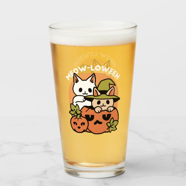 Verre Meow-Loween - Festive Halloween Conception de chat (Devant (rempli))