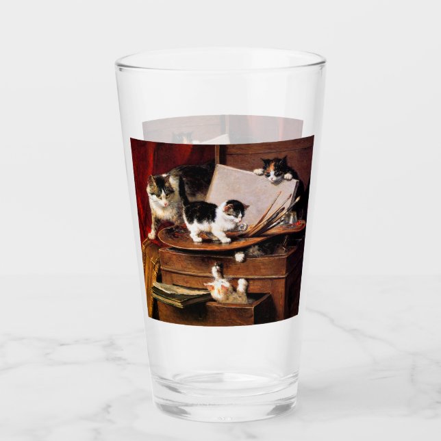 Verre Mère Chat et chatons sur table (Devant)