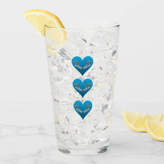 Verre Mérou - Cœurs bleus, disposés verticalement |  (Devant glace)