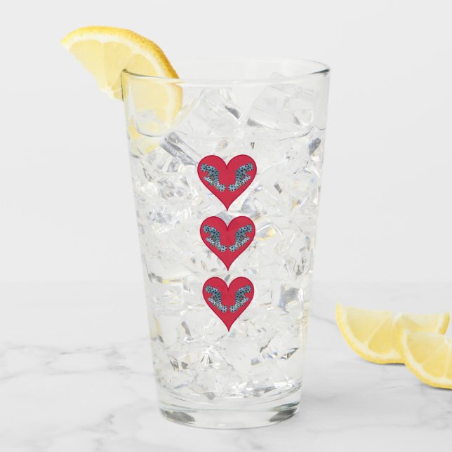 Verre Mérou - Cœurs rouges, disposés verticalement |  (Devant glace)