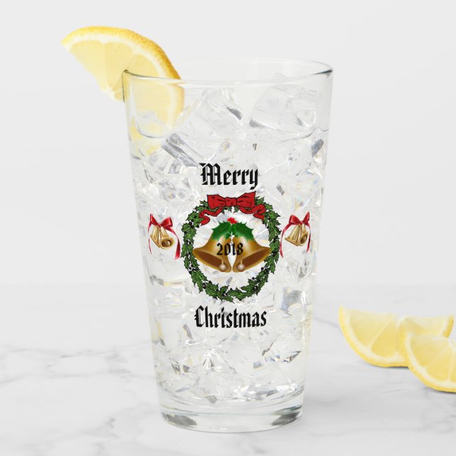 Verre Merry Christmas Bow, Wreath et Bells (Devant glace)