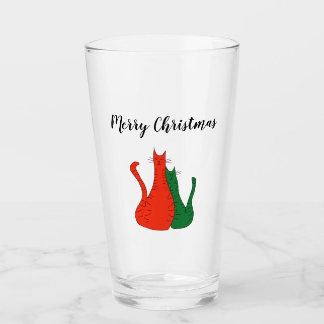 Verre Merry Christmas Cats Red Green Cute Typographie (Devant)