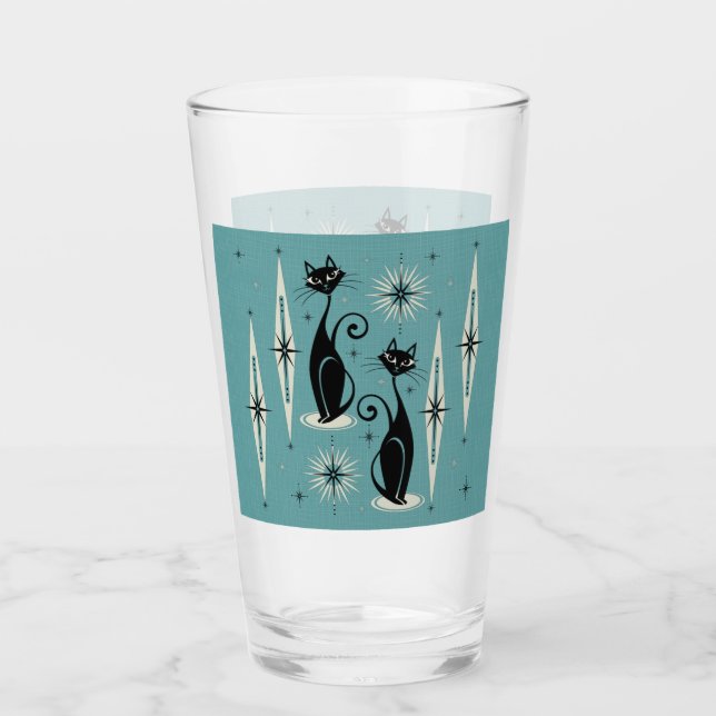 Verre Mi-siècle Meow Retro chats atomiques en bleu (Devant)