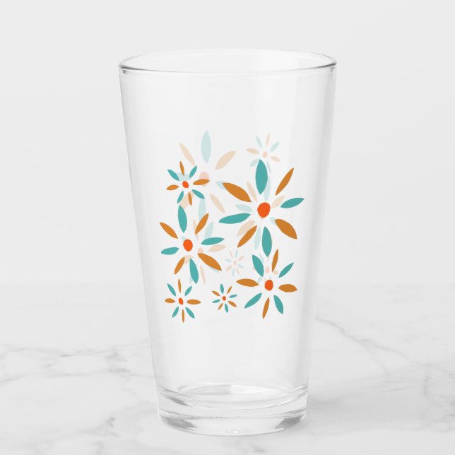 Verre Mid Mod Turquoise Blue And Orange Abstract Flowers (Devant)