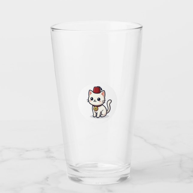 Verre Mignon chat Kawaii marocain avec autocollant Fez (Devant)