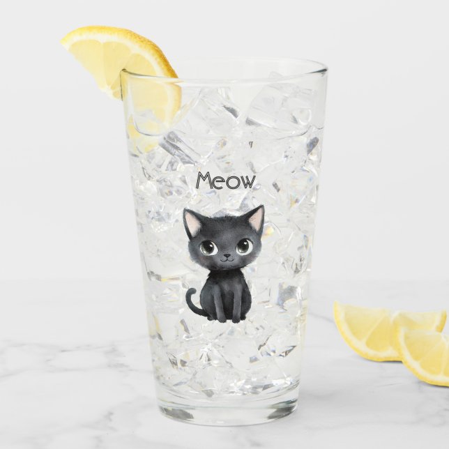 Verre Mignon Chat Noir Miaou (Devant glace)