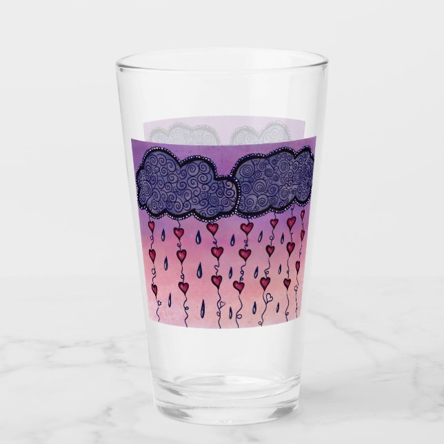 Verre Mignons nuages et coeurs art (Devant)