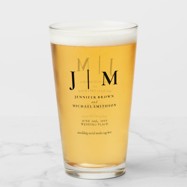 Verre Minimal moderne noir et blanc Mariage simple (Devant (rempli))