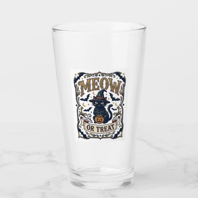 Verre Minou ou traiter Chat Halloween Chat effrayant Vin (Devant)