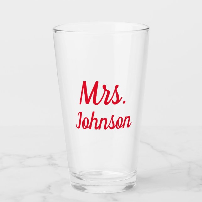 Verre Mme Femme Couple Monogram Rouge Bold Nom Cadeau (Devant)