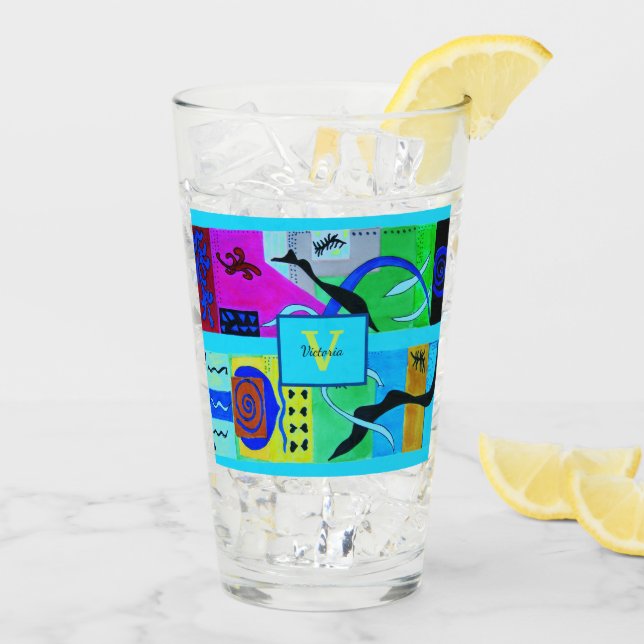 Verre Mode bleue Inspiration Abstraite de Matisse (Dos glace)