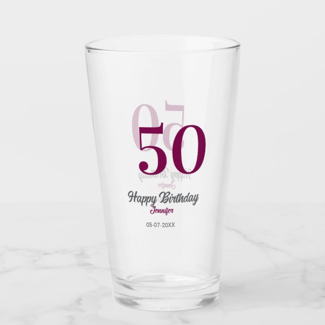 Verre modèle mauve 50e anniversaire nom date année  (Devant)