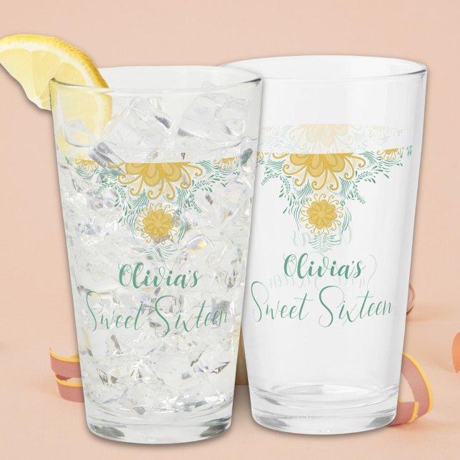 Verre Moderne Chic Boho Floral Sweet 16 Anniversaire (Créateur téléchargé)