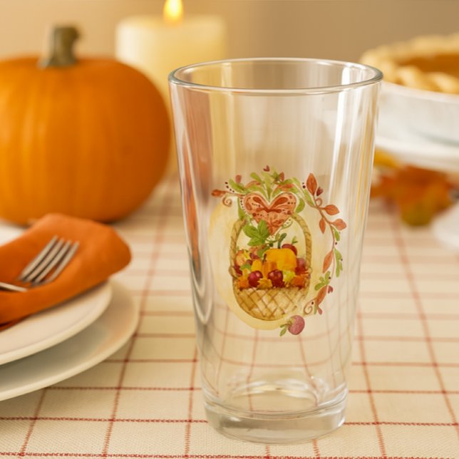 Verre Moisson d'automne / Saison d'automne Thanksgiving  (Thanksgiving table setting featuring harvest artwork on water glass )