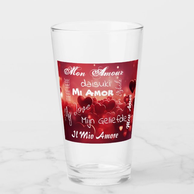 Verre "Mon amour" dans différentes langues (Devant)