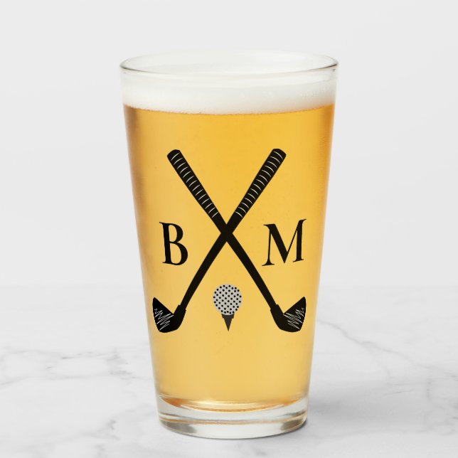 Verre Monogram Initial Golf Club Elegant Template Beer  (Devant (rempli))