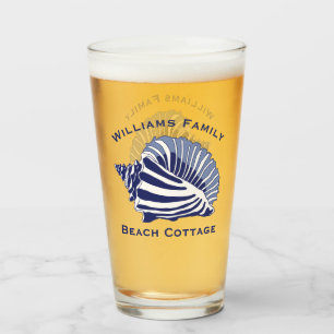 Verre Monogramme bleu côtier de famille de plage de