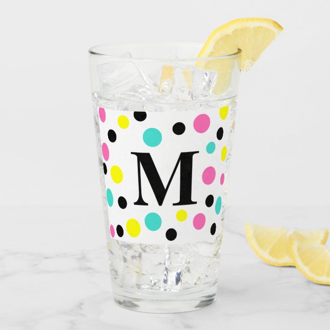 Verre Monogramme bleu rose jaune Pois (Dos glace)
