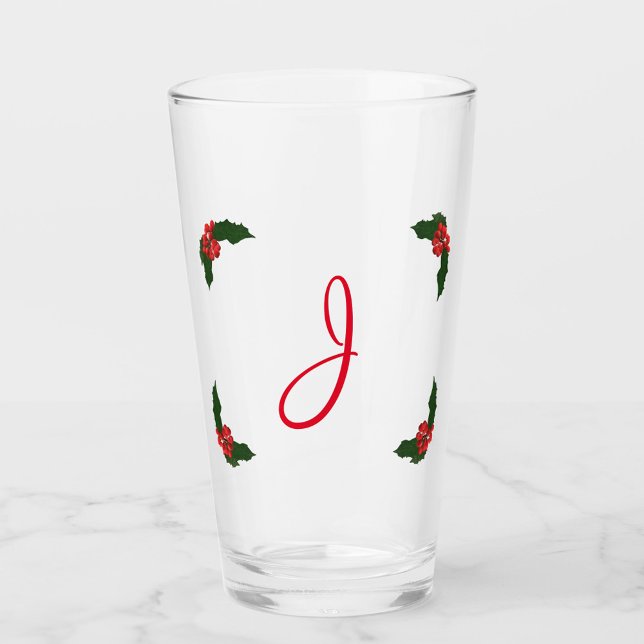 Verre Monogramme Christmas Holly (Créateur téléchargé)
