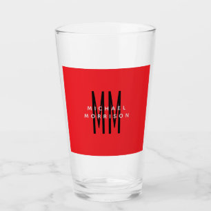 Verre Monogramme couleur rouge vif Lettres initiales Nom