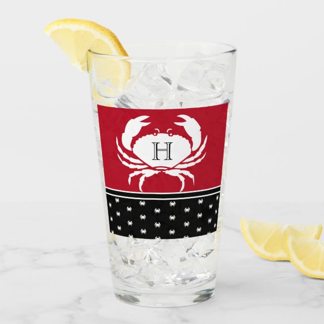 Verre Monogramme Crabe Noir Blanc Noir Nautique (Devant glace)