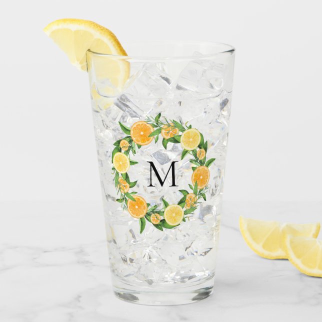 Verre Monogramme d'aquarelle au citron et aux tranches d (Devant glace)