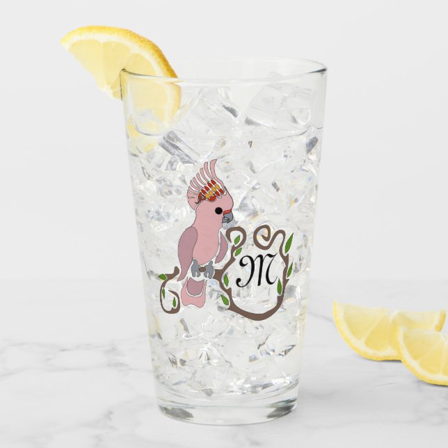 Verre Monogramme de Cockatoo rose Whimsical (Devant glace)