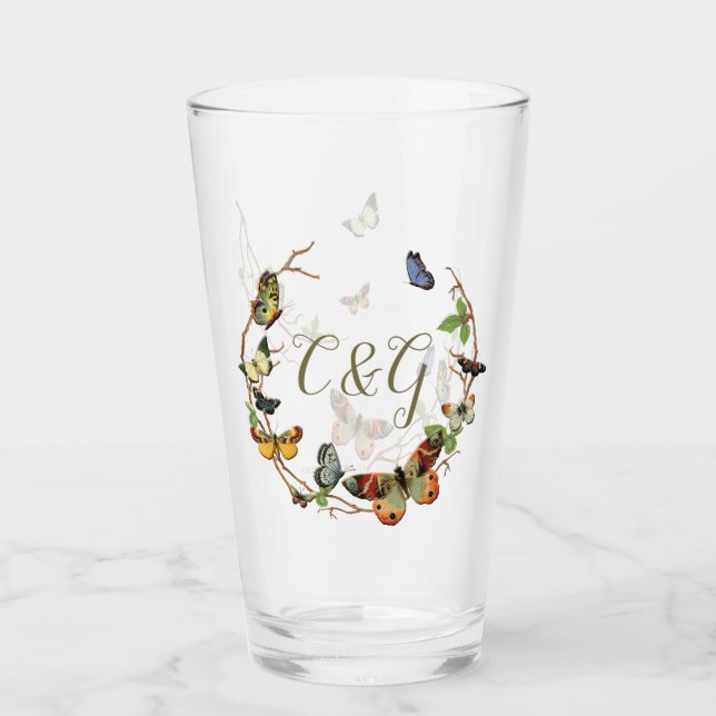 Verre Monogramme de couronne de papillons Vêtements (Devant)