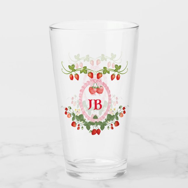 Verre Monogramme de fraise personnalisée (Dos)
