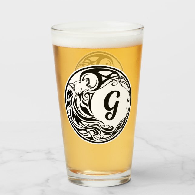 Verre Monogramme de loup tribal (Devant (rempli))
