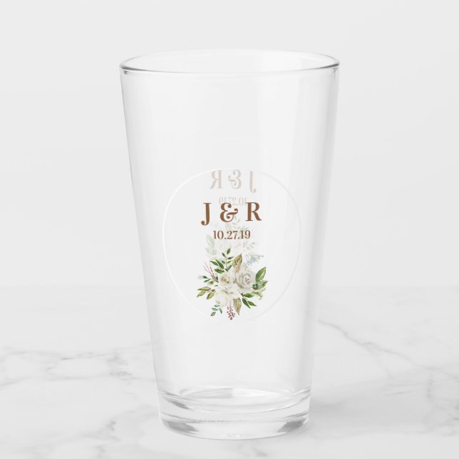 Verre Monogramme de mariage floral (Devant)