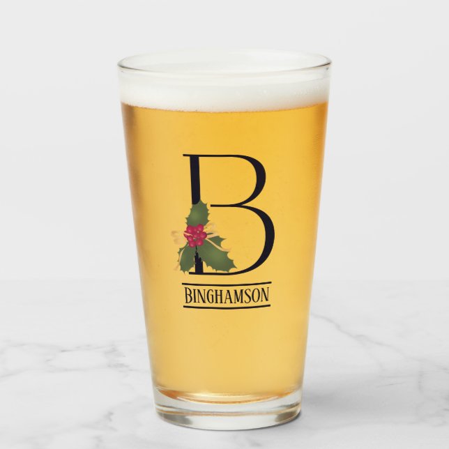 Verre Monogramme de Noël B Bière personnalisée (Devant (rempli))