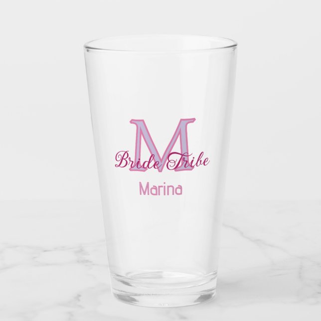 Verre Monogramme de tribu de mariée simple mini-rose rou (Devant)