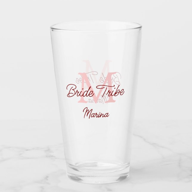 Verre Monogramme de tribu de mariée simple rouge mini en (Devant)