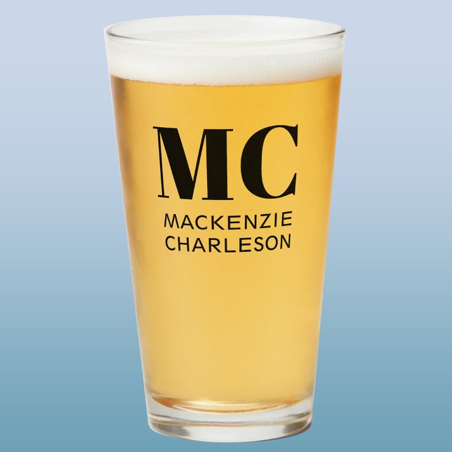 Verre Monogramme Deux initiales Nom Bière personnalisée (Monogram initials business name custom beer glass for cafe restaurant bar customer client giveaway)