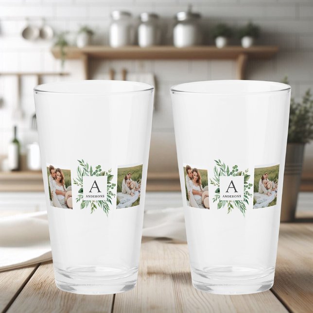 Verre Monogramme deux photos | Cadre de verdure personna (Créateur téléchargé)