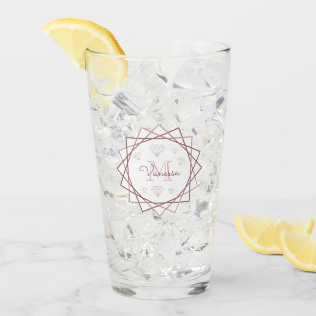 Verre Monogramme d'or Rose moderne géométrique v2 (Devant glace)
