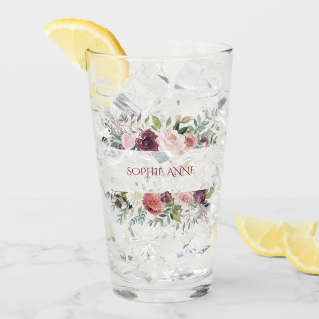 Verre Monogramme du cadre de fleurs d'ivoire rousse bord (Devant glace)