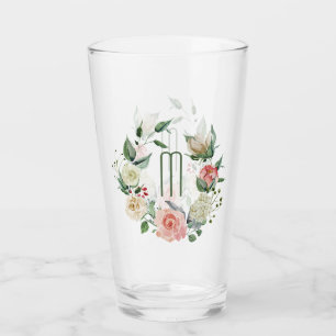 Verre Monogramme élégant de guirlande de rose de rose