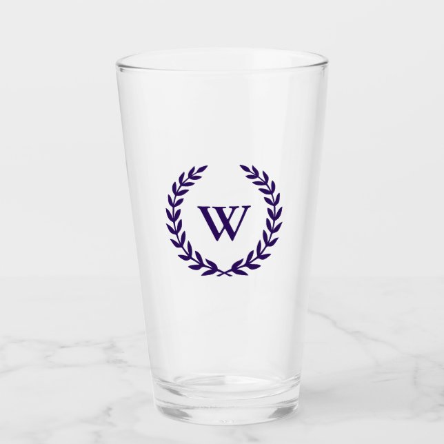 Verre Monogramme Elegant Marine Bleu Classic Laurel Feui (Devant)