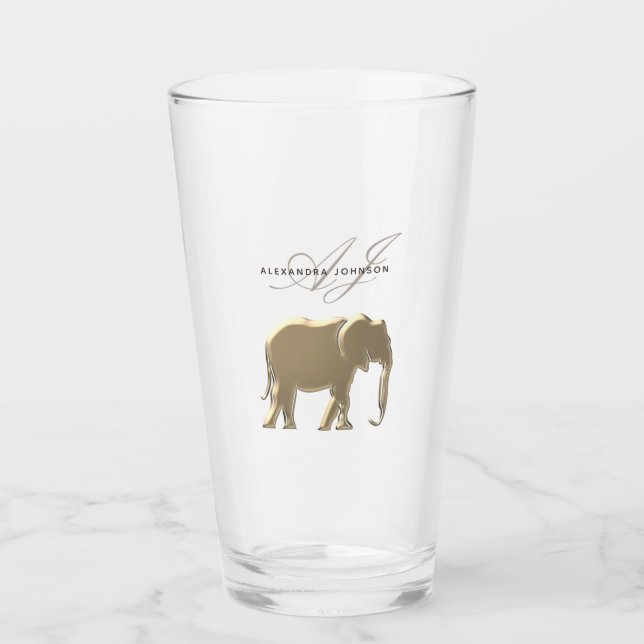 Verre Monogramme Eléphant Doré Personnalisé (Devant)