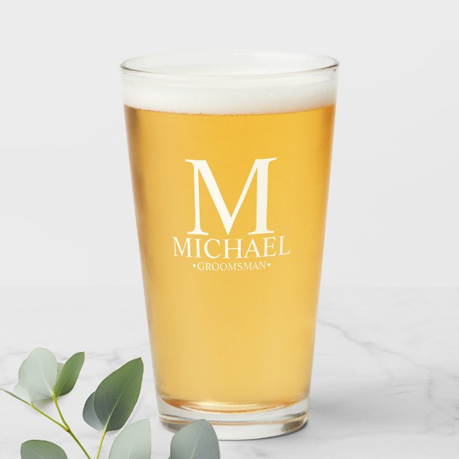 Verre Monogramme et nom personnalisé moderne Groomsman (Créateur téléchargé)