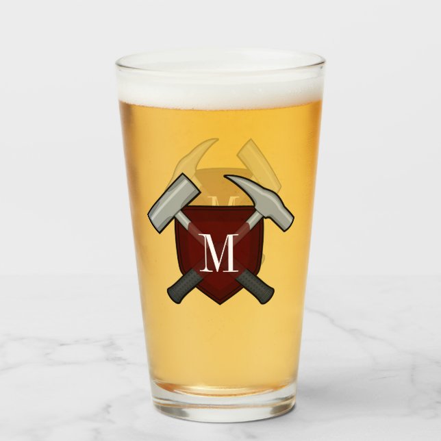 Verre Monogramme géologue avec marteau de roche (Devant (rempli))