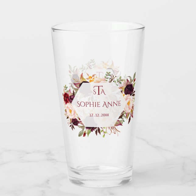 Verre Monogramme géométrique floral du Marsala de Bourgo (Dos)
