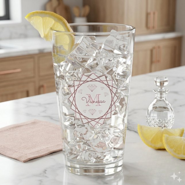 Verre Monogramme Géométrique Or Rose Moderne v2 (Créateur téléchargé)