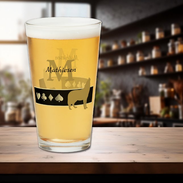 Verre Monogramme Gold Silhouette Howling Wolf (Créateur téléchargé)