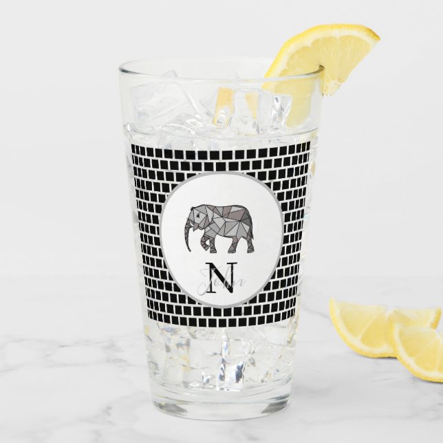 Verre Monogramme Graphique mignon Eléphant Noir personna (Dos glace)