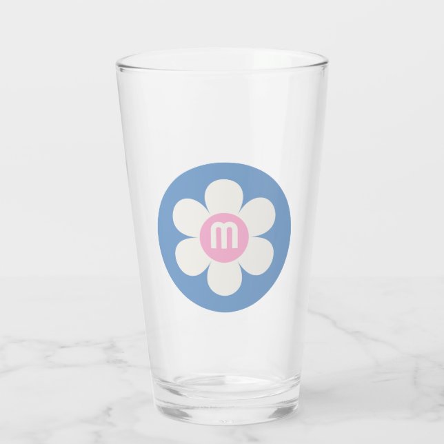 Verre Monogramme Initial Retro Daisy rose et bleu (Dos)