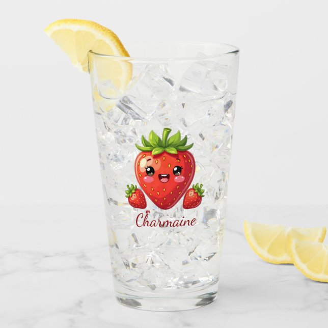 Verre Monogramme joli fraise kawaii (Devant glace)